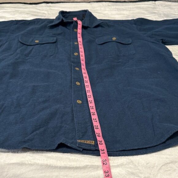Red Head Button Down Flannel Shirt Mens Large Outdoor Work Blue Long Sleeve Fall - Picture 10 of 11